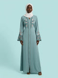 Aisha Aqua Foliage Abaya on model
