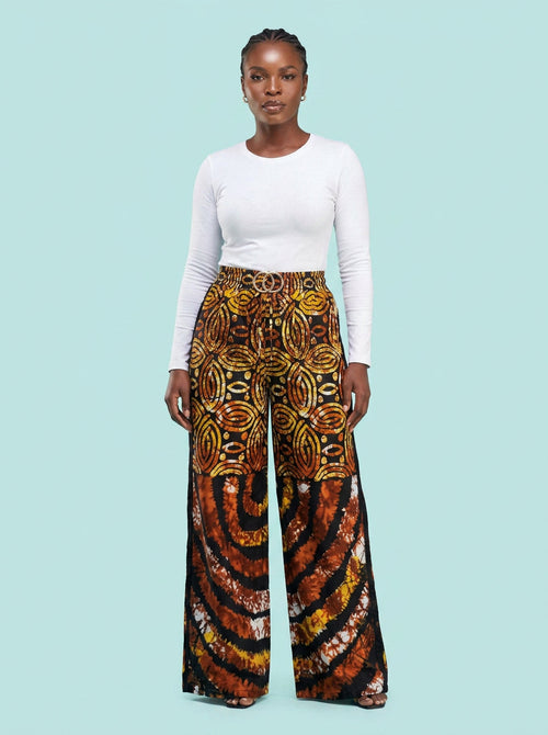 Amber Mosaic Ankara Wide-Leg Pant on model