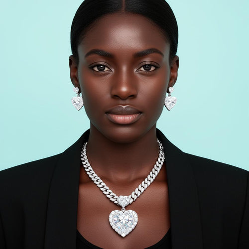 Bling Big Heart Pendant Cubic Zirconia Set on model