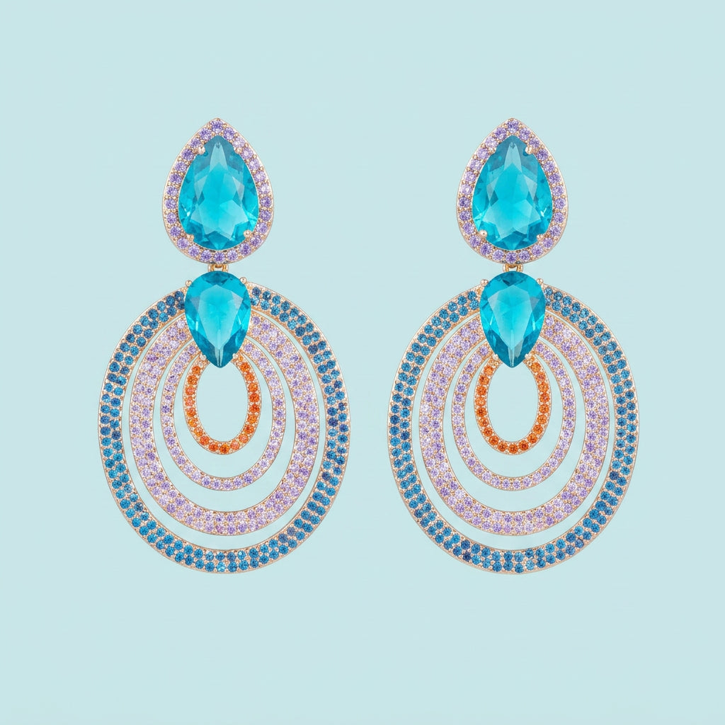 Light Blue CZ Luxury Dangle Drop Earrings