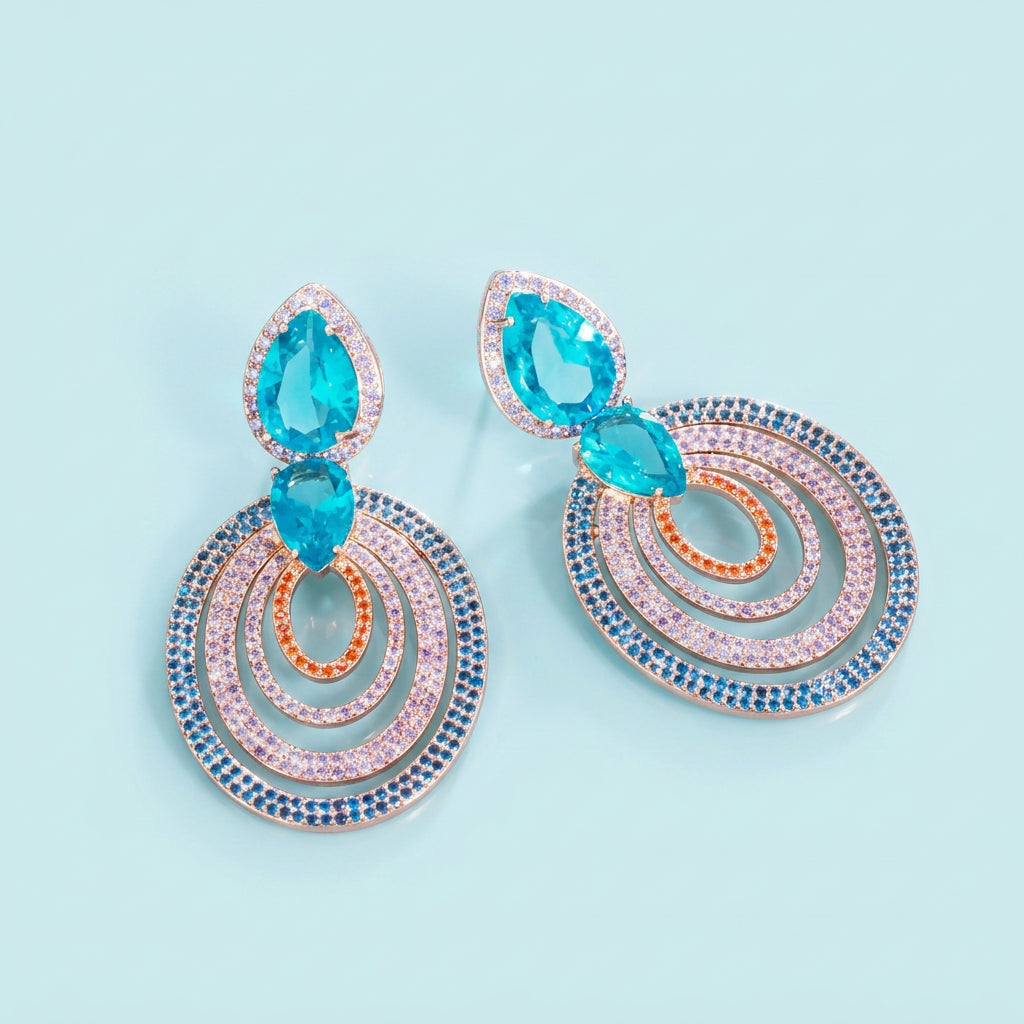 Light Blue CZ earrings flatlay