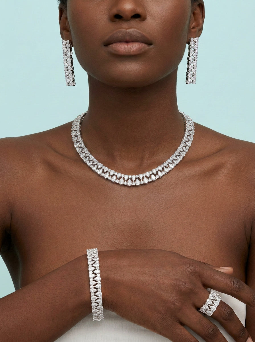 Luxury Cubic Zirconia Bridal Set on model