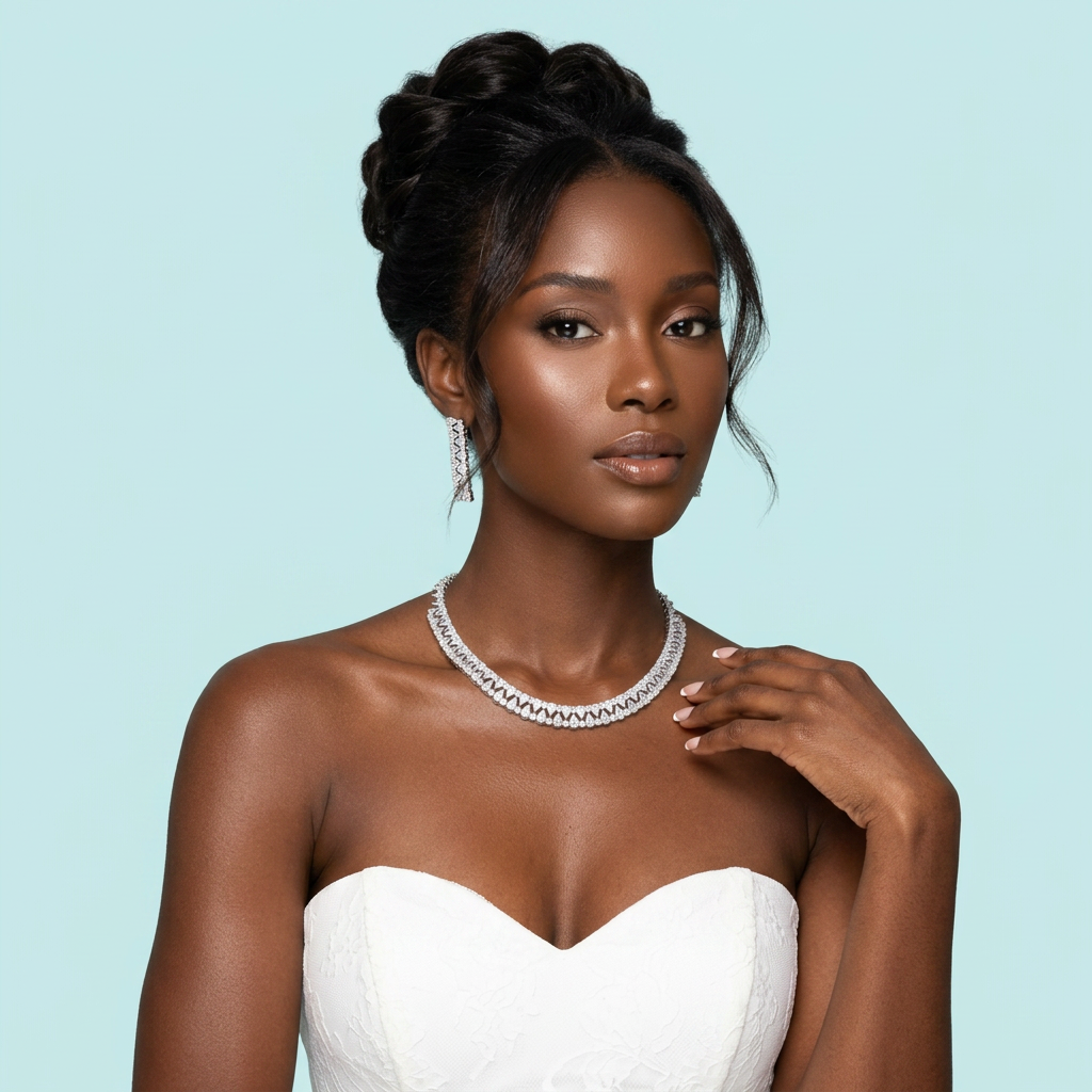 Luxury cubic zirconia bridal set on model