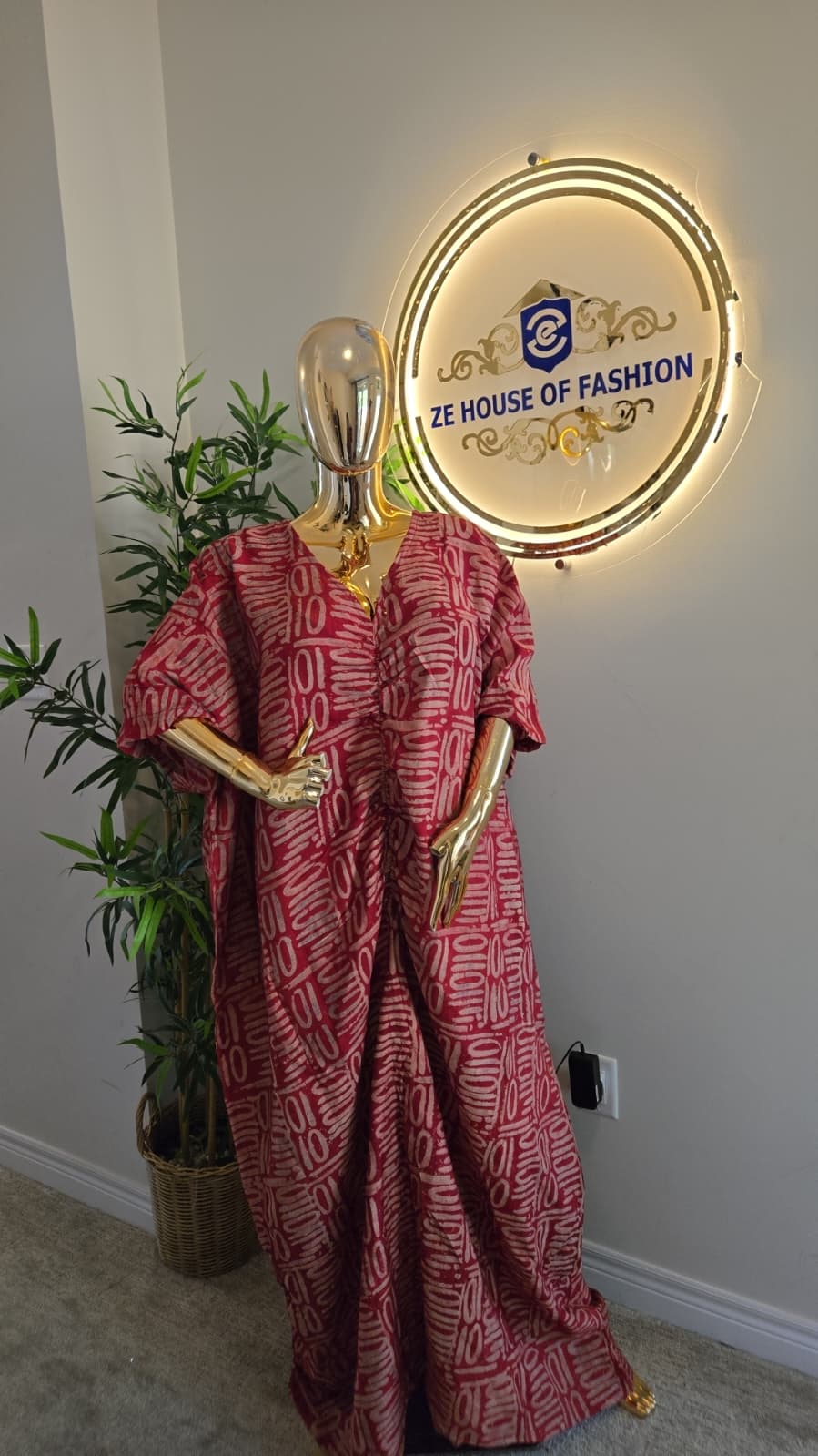 Crimson Adire Bubu Gown studio shot