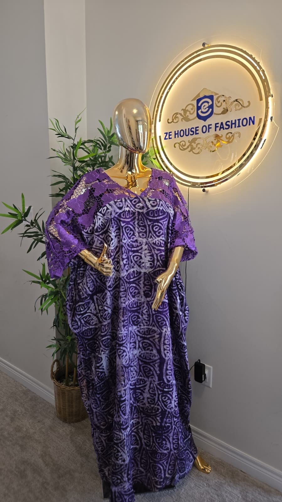 Amethyst Paisley Adire Lace Bubu Gown