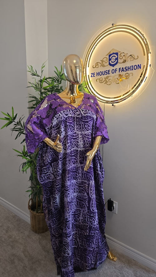 Amethyst Paisley Adire Lace Bubu Gown