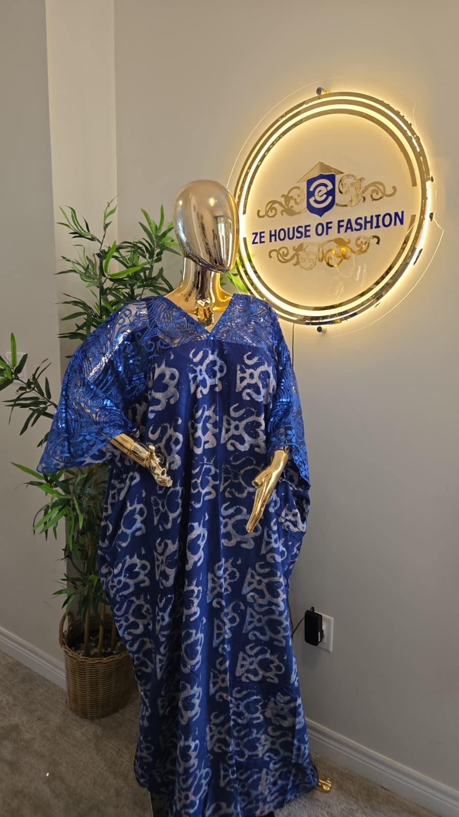 Royal Cobalt Sequin Adire Lace Bubu Gown