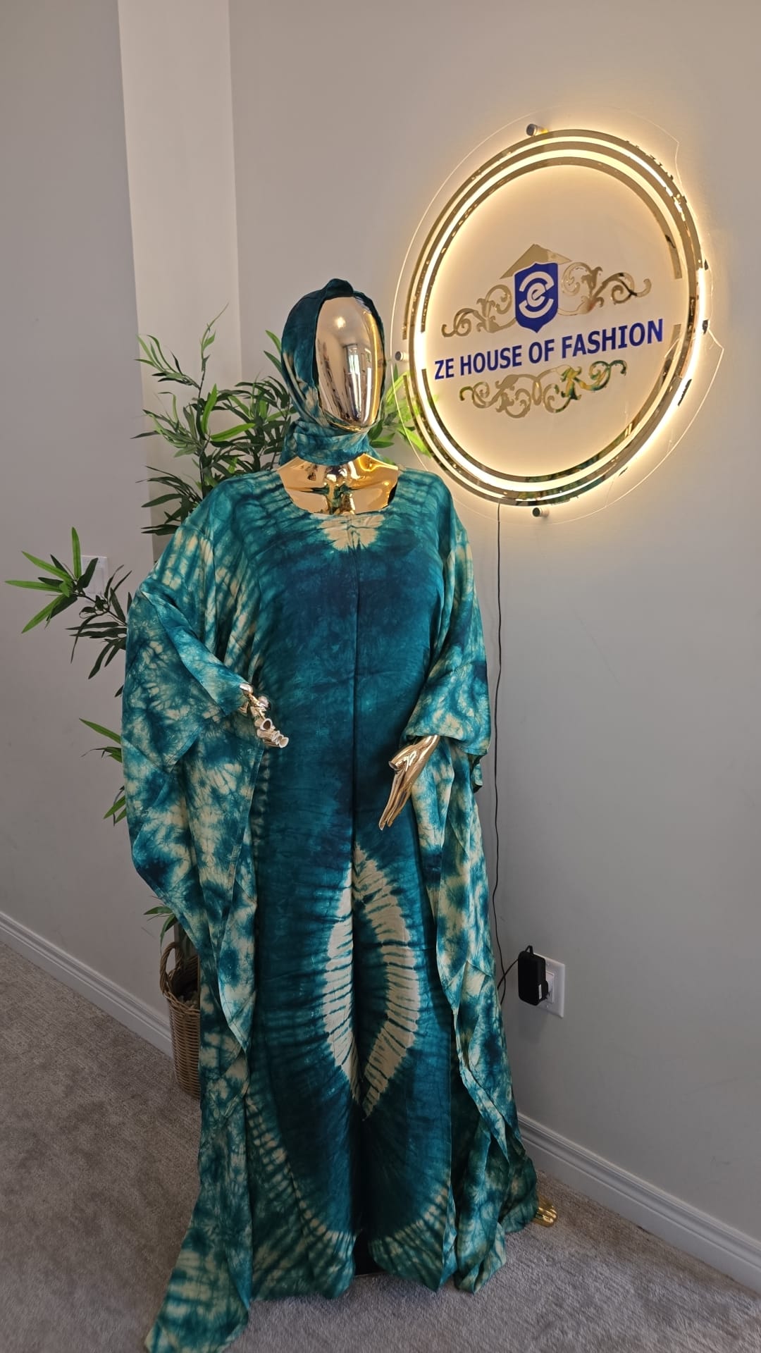 Tidal Shibori Tie-Dye Bubu Gown with Scarf