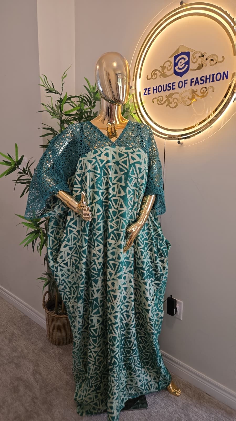 Emerald Triangle Adire Lace Bubu Gown