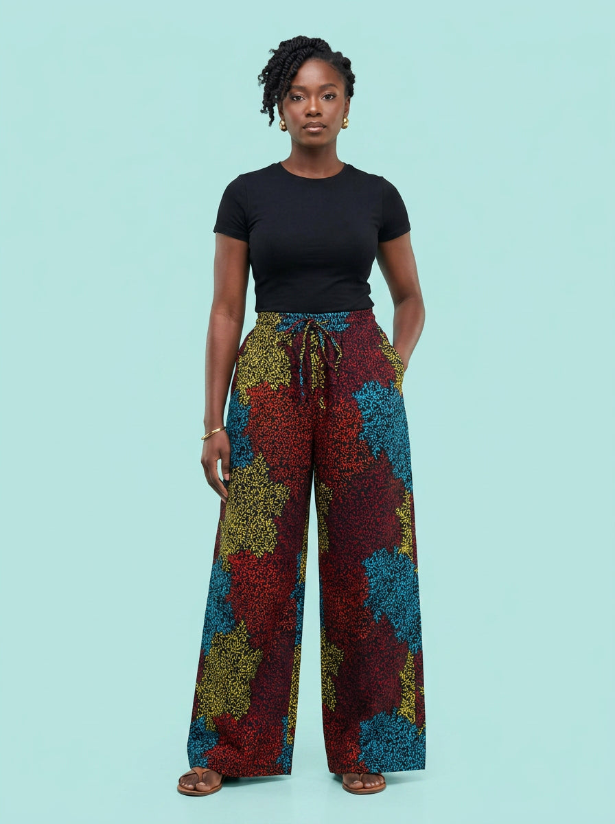 Confetti Leaf Baggy Ankara Pant on model