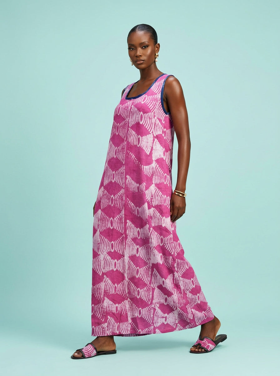 Pink crepe gown on model