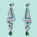 Green Cubic Zirconia Luxury Long Dangle Earrings