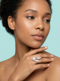 Pearl CZ ring worn on model