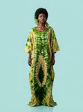 Emerald Forest Tie-Dye Bubu Gown with Scarf on model