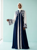 Fatima Sapphire Ivory Abaya on model