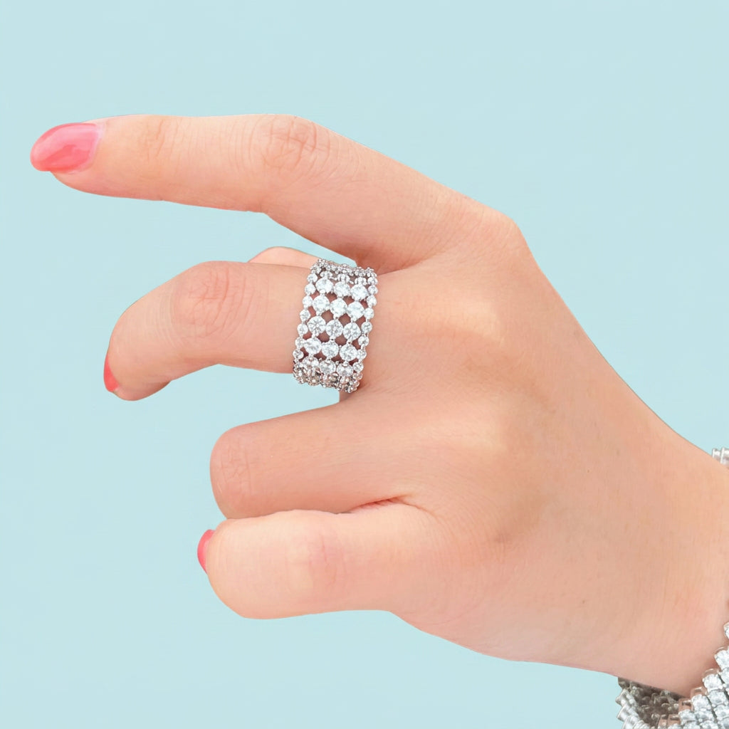 5 Layer CZ Luxury Adjustable Ring on hand