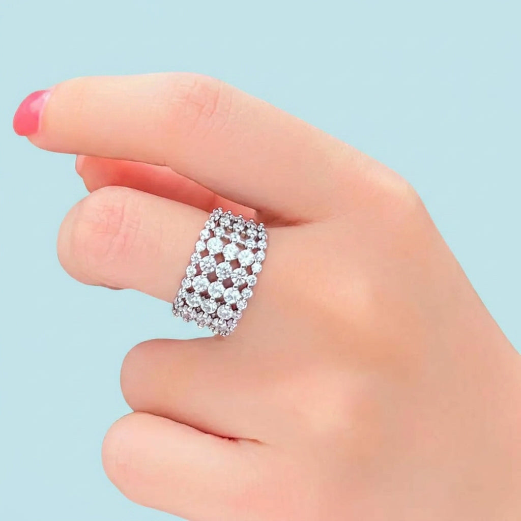 5 Layer CZ Luxury Adjustable Ring worn