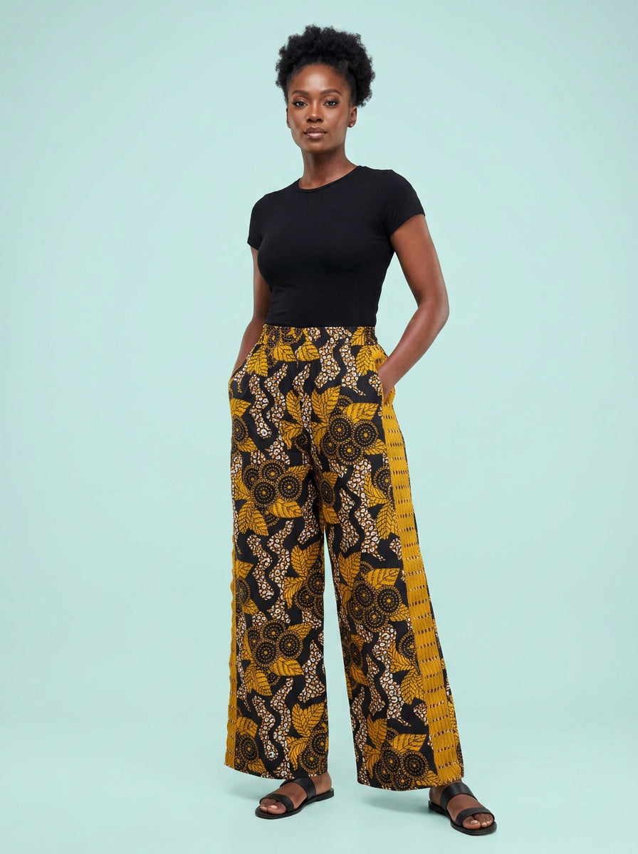 Golden Leaf Baggy Ankara Pant on model