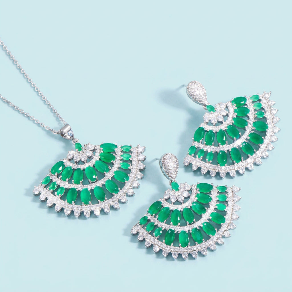 Green CZ fan set close-up