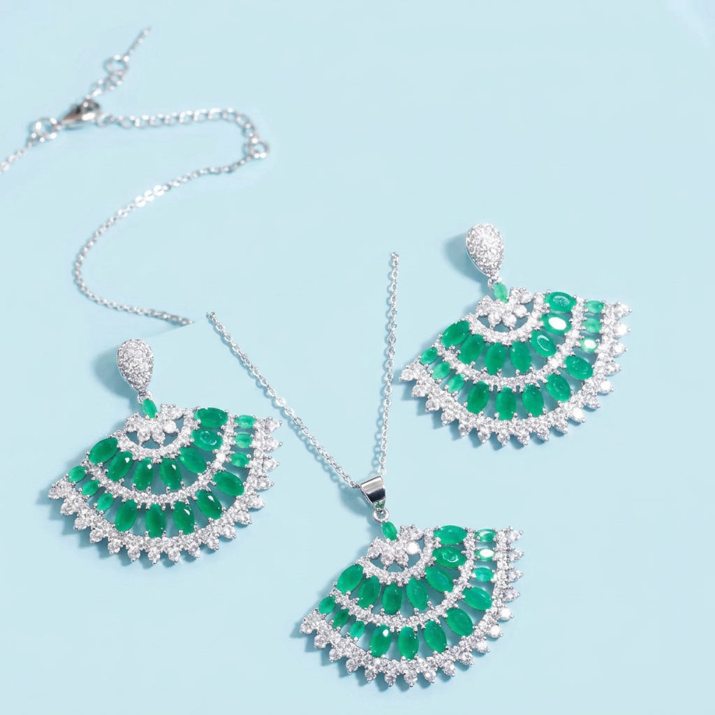 Green CZ fan set flat lay