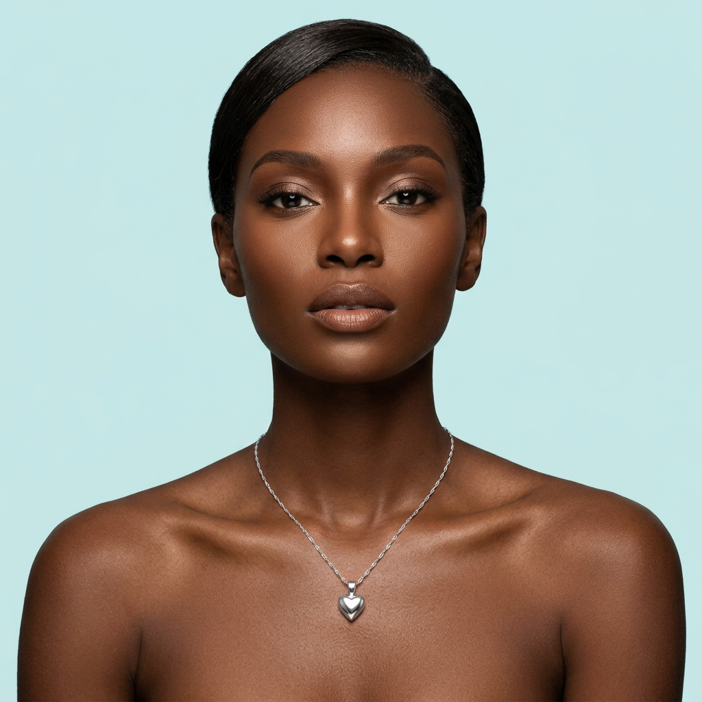 Heart pendant necklace shown on model