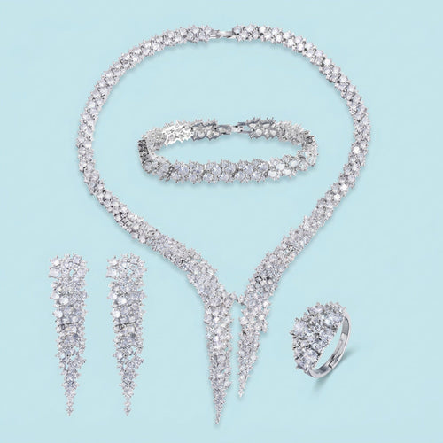 Bling Big Heart Shape Pendant Iced-Out CZ Set - Necklace and Earrings