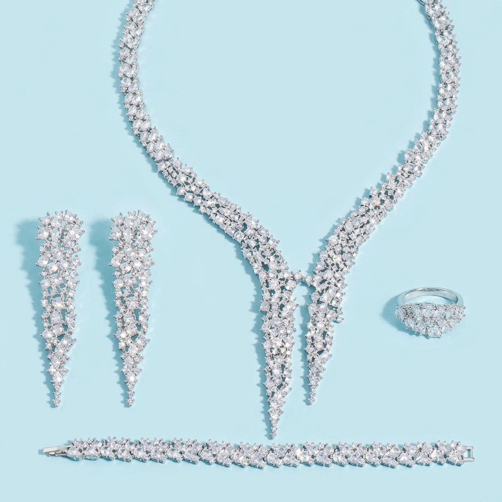 Bling Big Heart Shape Pendant Iced-Out CZ Set - Bracelet and Ring