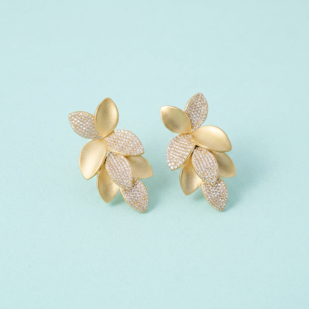 Leaf cluster earrings angled view