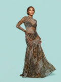 Leopard 2 in 1 Bodycon Mesh Dress and Skirt on model