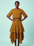 Marigold Gingham Crop Two-Piece Set on model