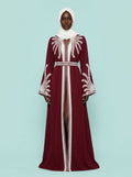 Maryam Crimson Embroidered Abaya on model
