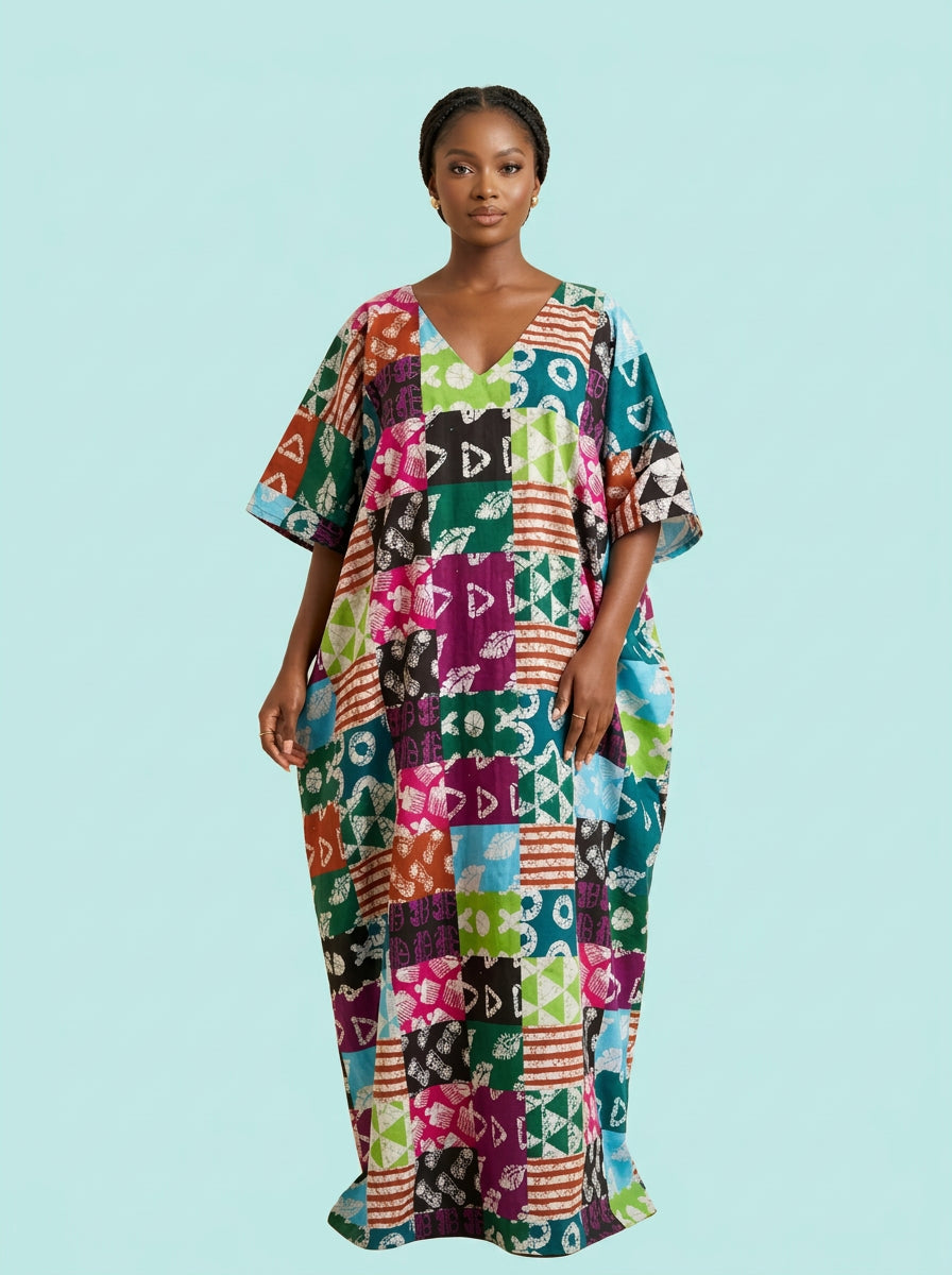 Mosaic Patchwork Bubu Gown on model