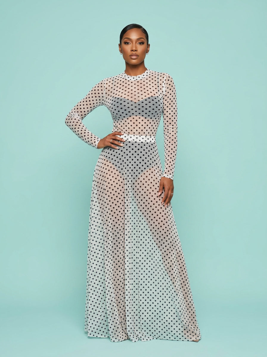 Polka Dot 2 in 1 Bodycon Mesh Dress and Skirt on model