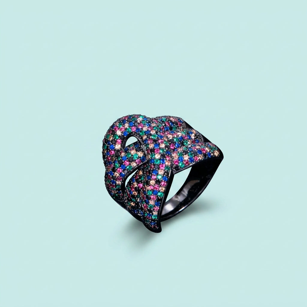 Angle view rainbow twist ring
