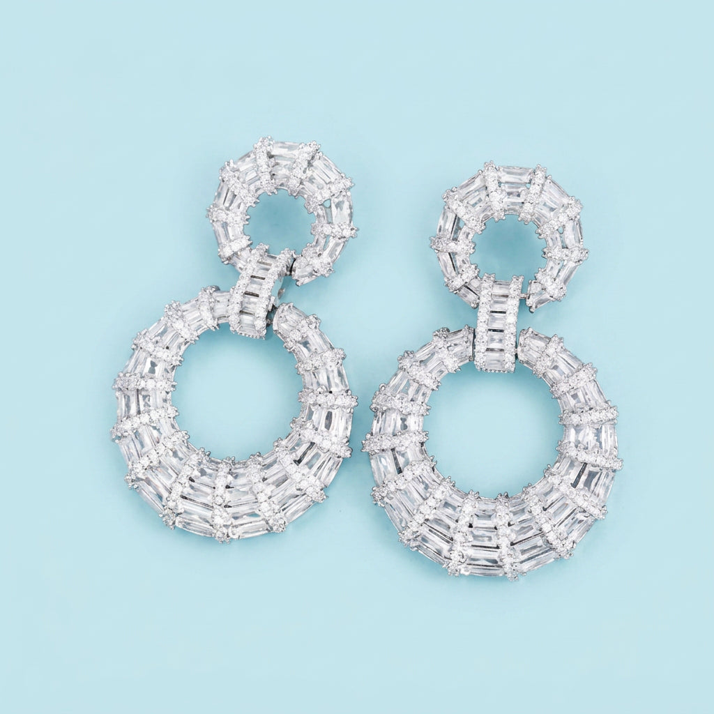 White Gold Plated Chunky Round Dangle Earrings