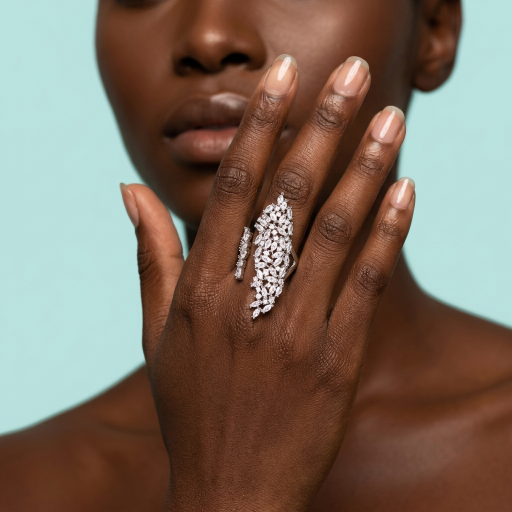 Shimmering Marquise CZ Statement Ring on model