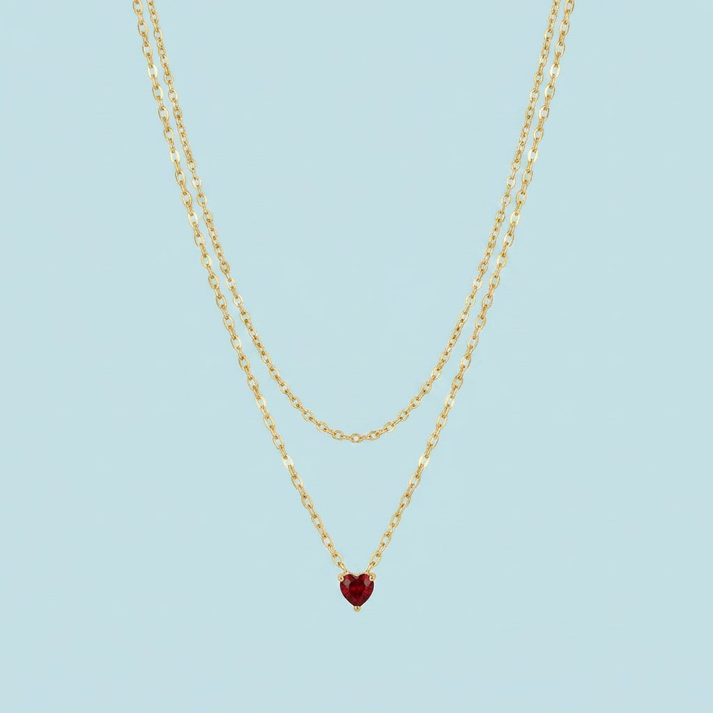 Ruby heart layered necklace front view