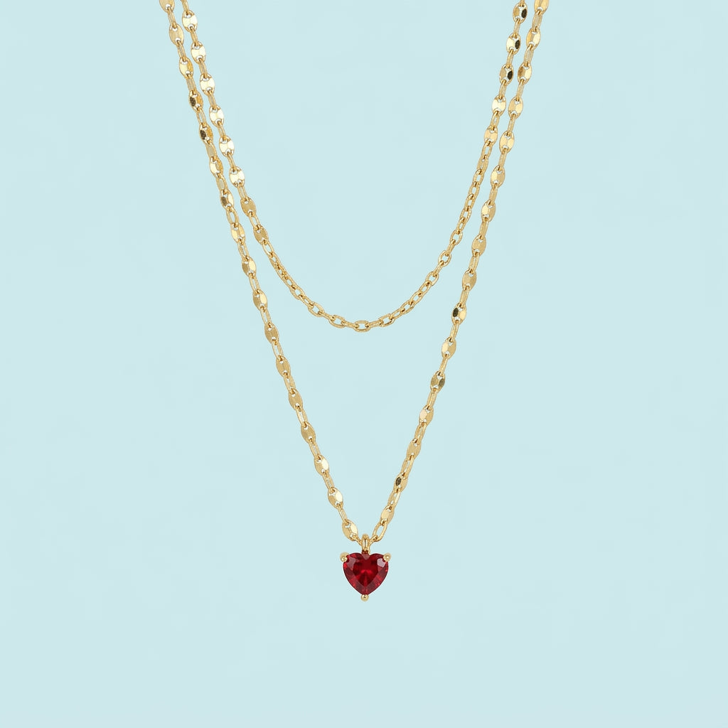 Ruby heart layered necklace styled view