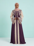 Ruqayya Plum Royal Abaya on model