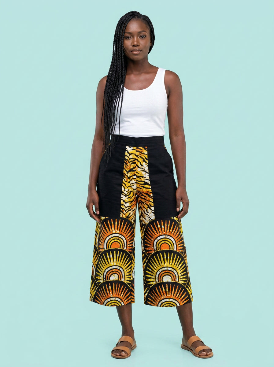 Sade Tiger Sunburst Ankara Pant on model