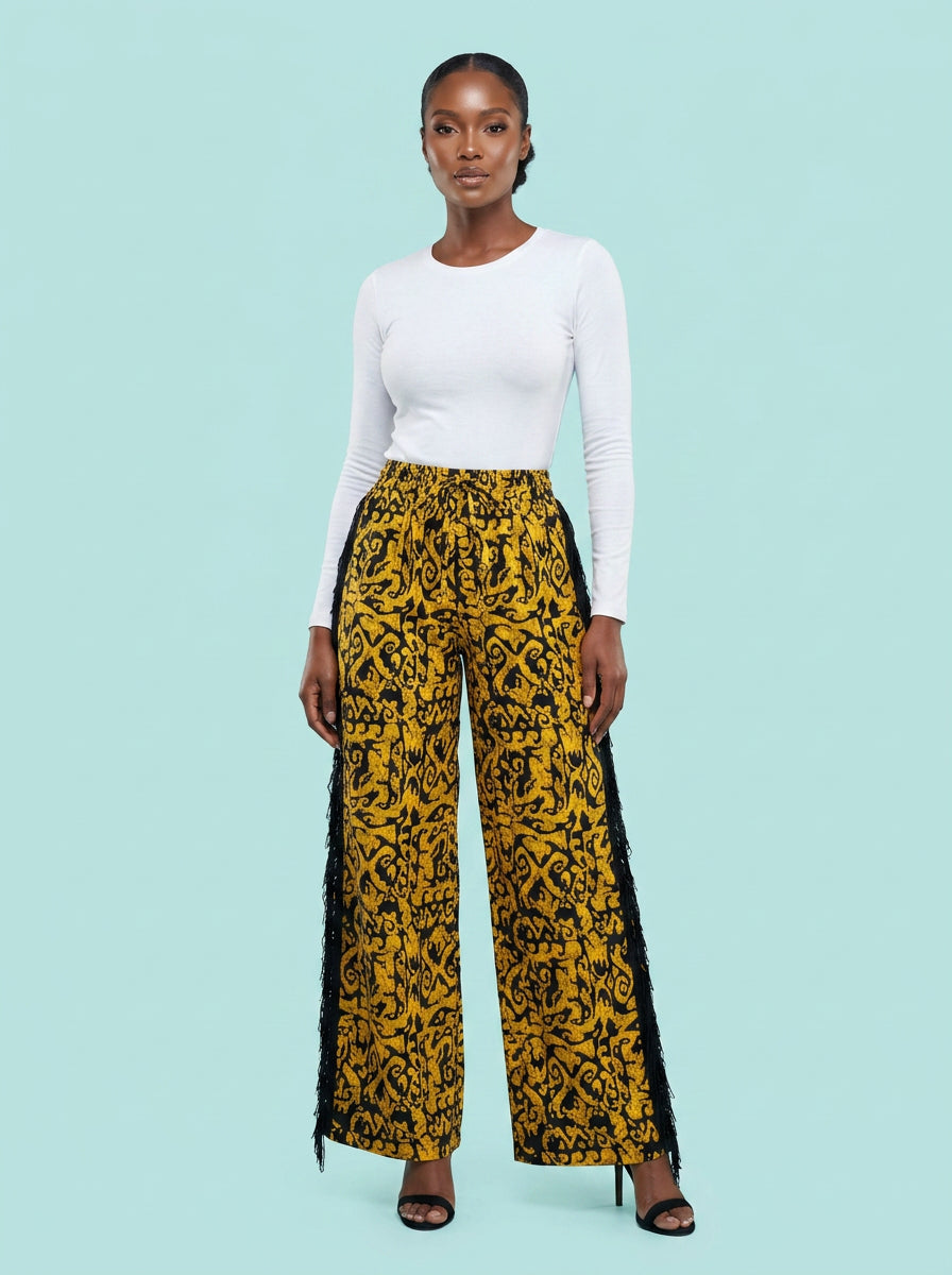 Saffron Scroll Ankara Wide-Leg Pant on model