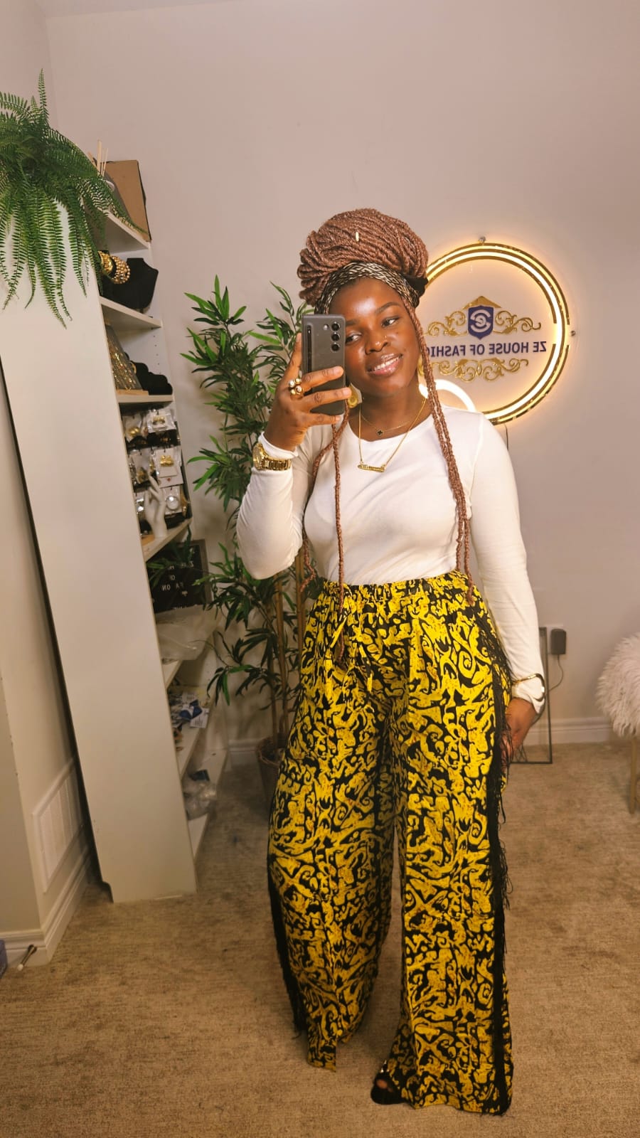 Saffron Scroll Ankara Wide-Leg Pant detail