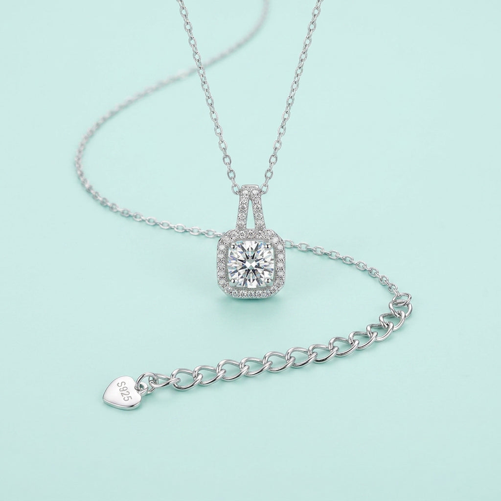 Square halo necklace chain and extender