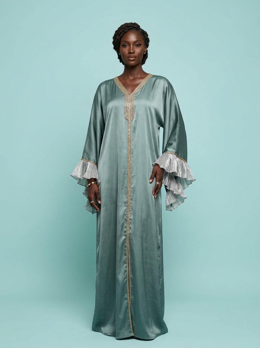 Sumayya Sage Ruffle Abaya on model