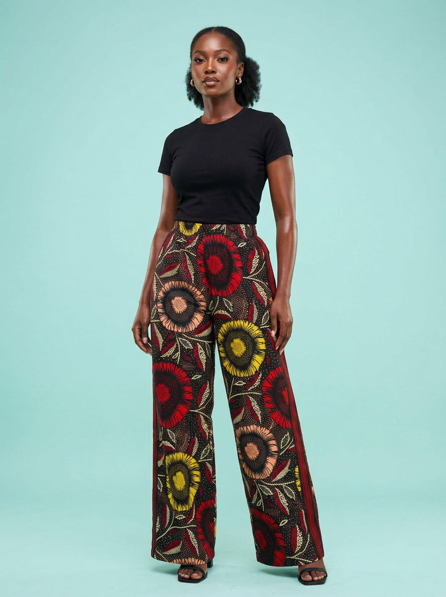 Sunflower Bloom Baggy Ankara Pant on model