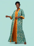 Teal & Tangerine 2 in 1 Crepe Gown And Kimono full set on model