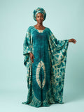 Tidal Shibori Tie-Dye Bubu Gown with Scarf on model