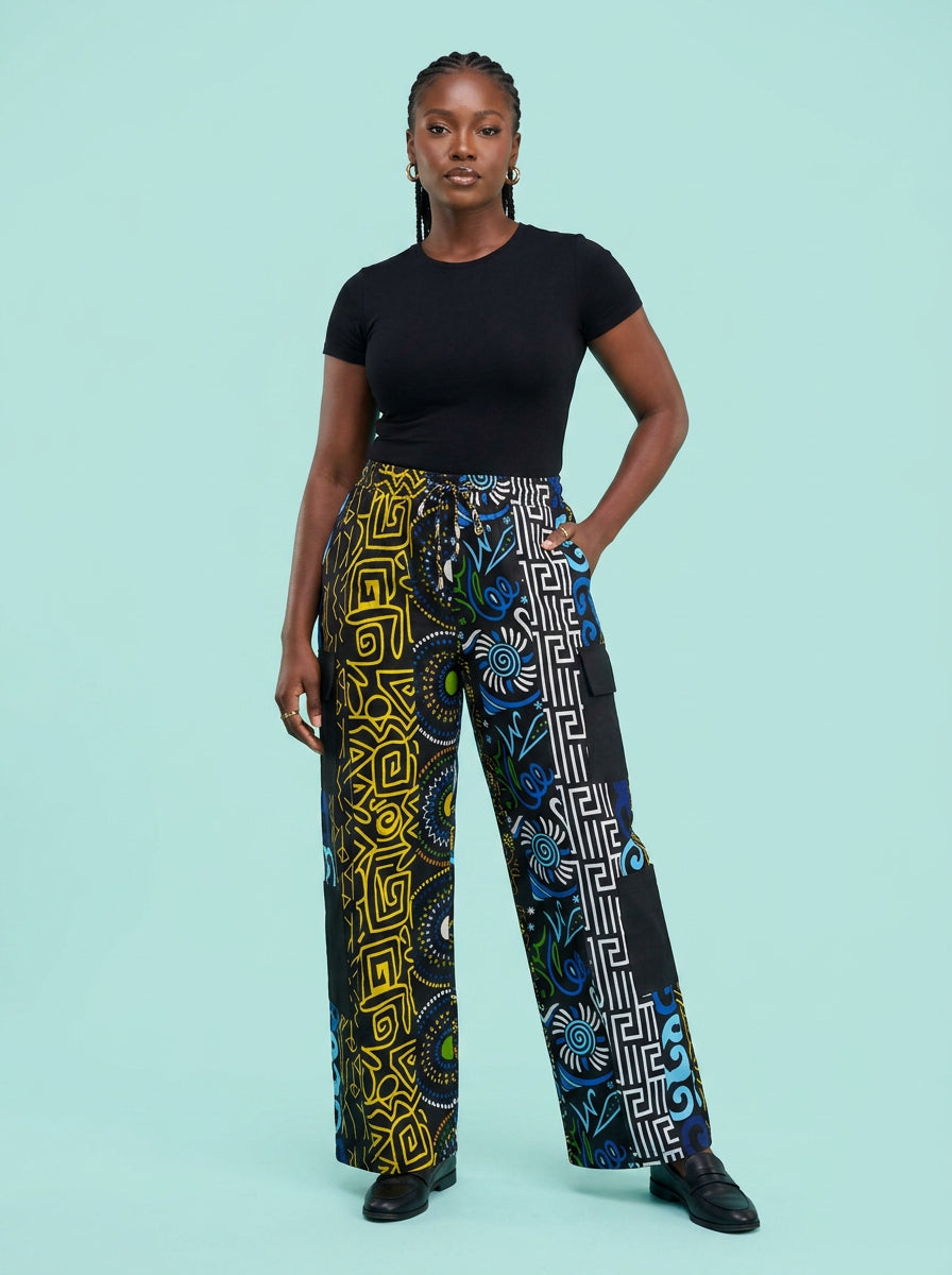 Tribal Patchwork Ankara Cargo Pant on model