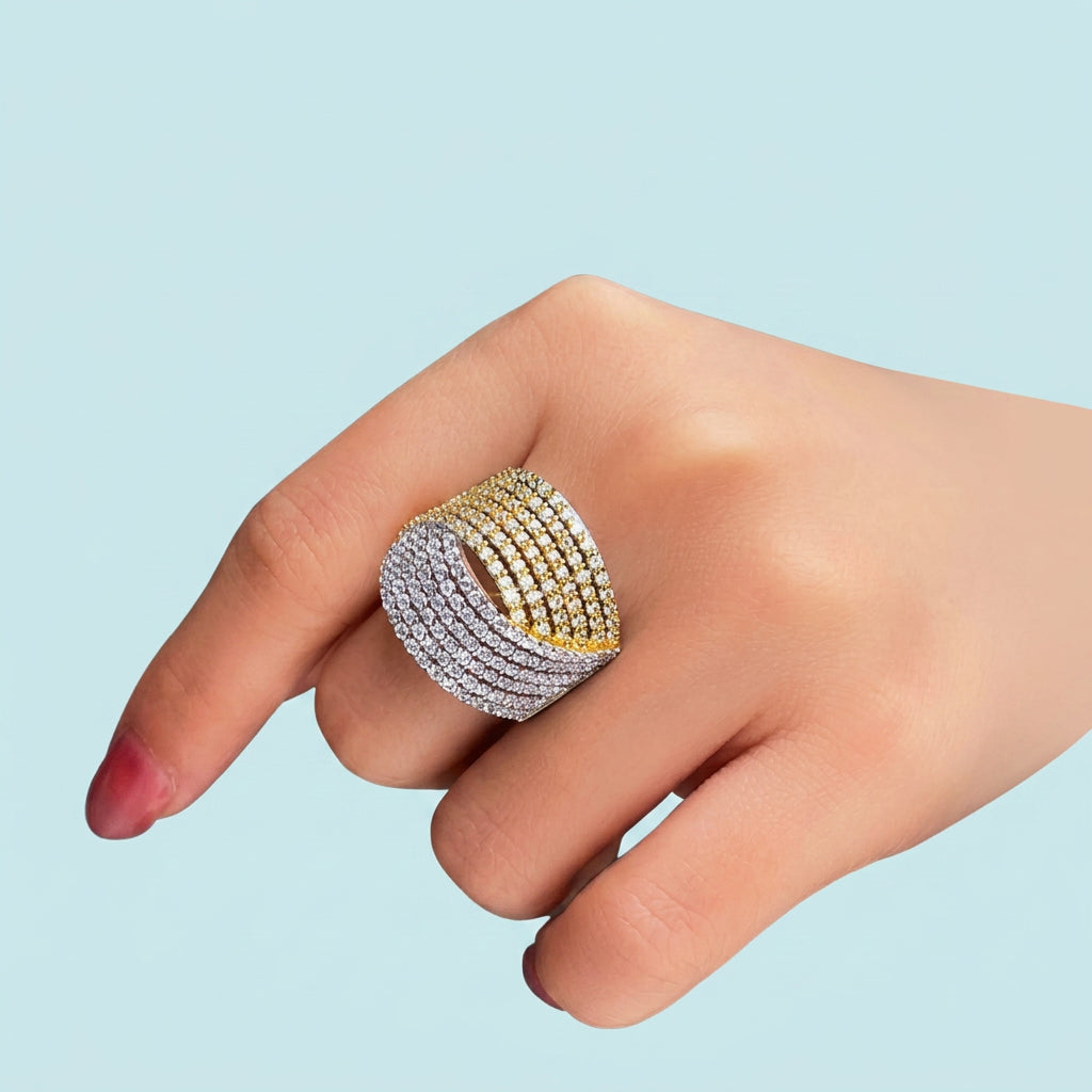 Two Tone Twist Line Statement Ring side view