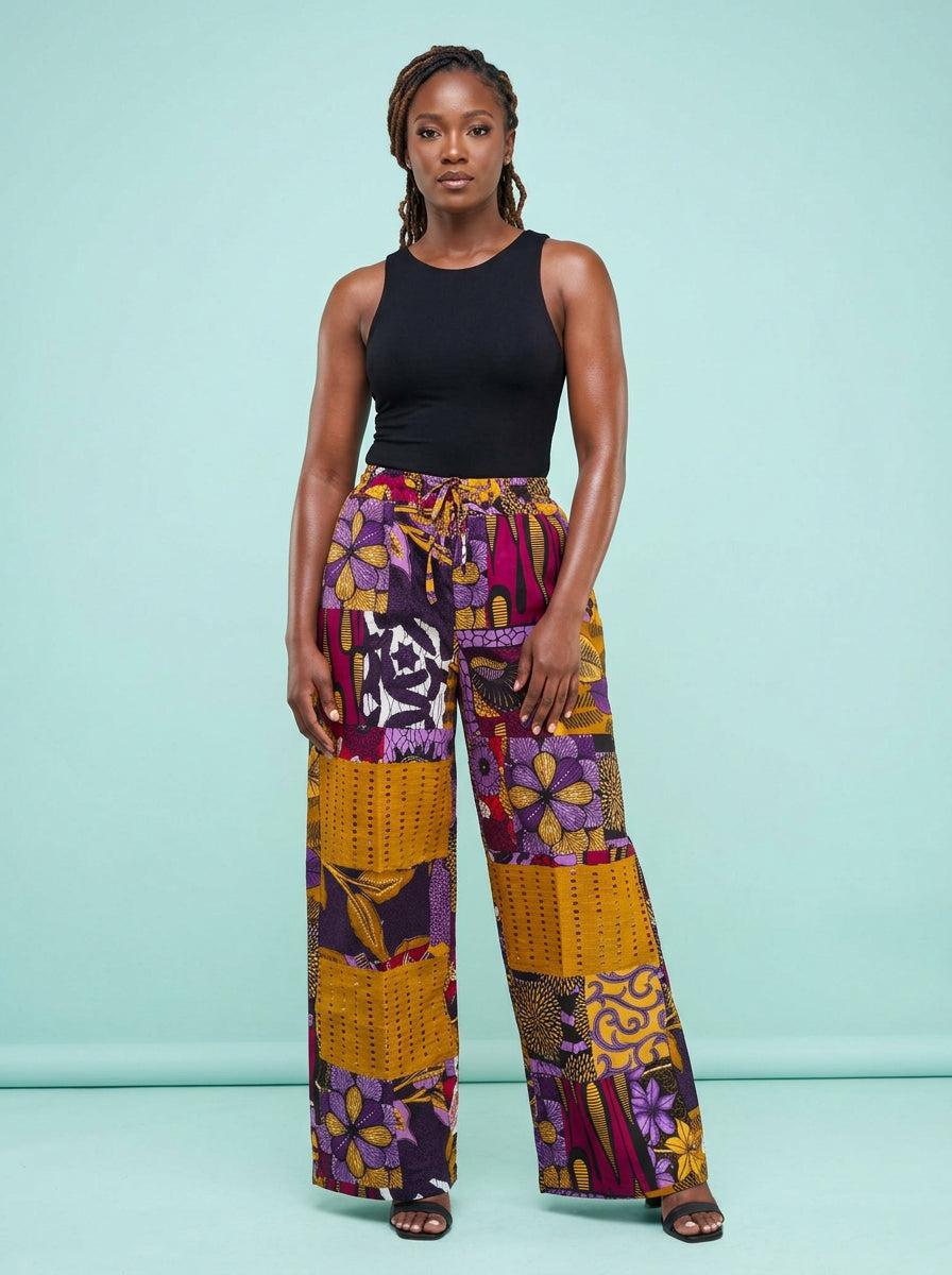 Violet Bloom Baggy Ankara Pant on model